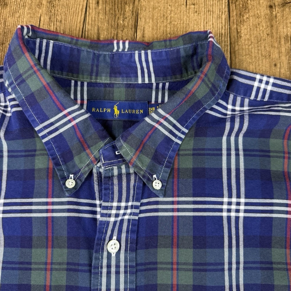 Ralph Lauren Shirt Mens 3xb Green Blue Red Plaid Oxford Flesh Pony Preppy Casual - Picture 5 of 12